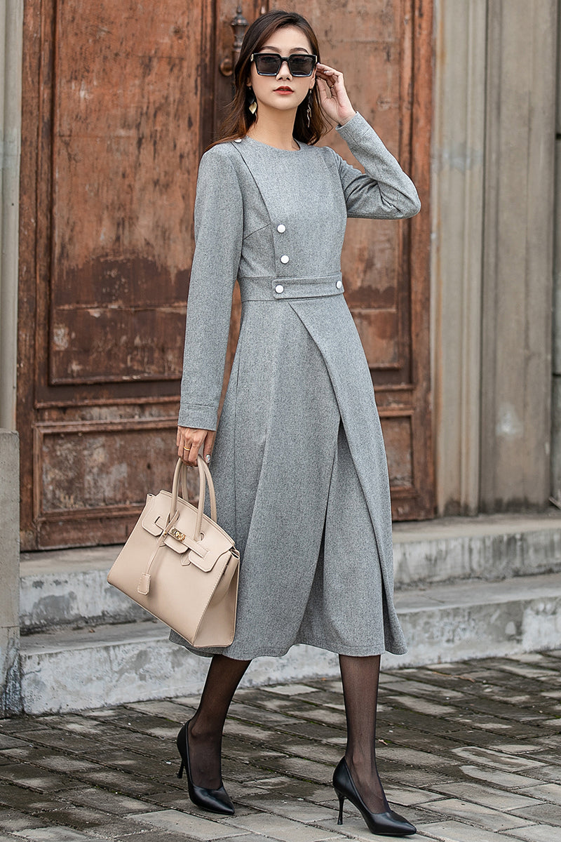grey dress with pockets One Shoulder Long Sleeves Grey Split Prom Dress with Pockets PG752 US2 / Custom Color