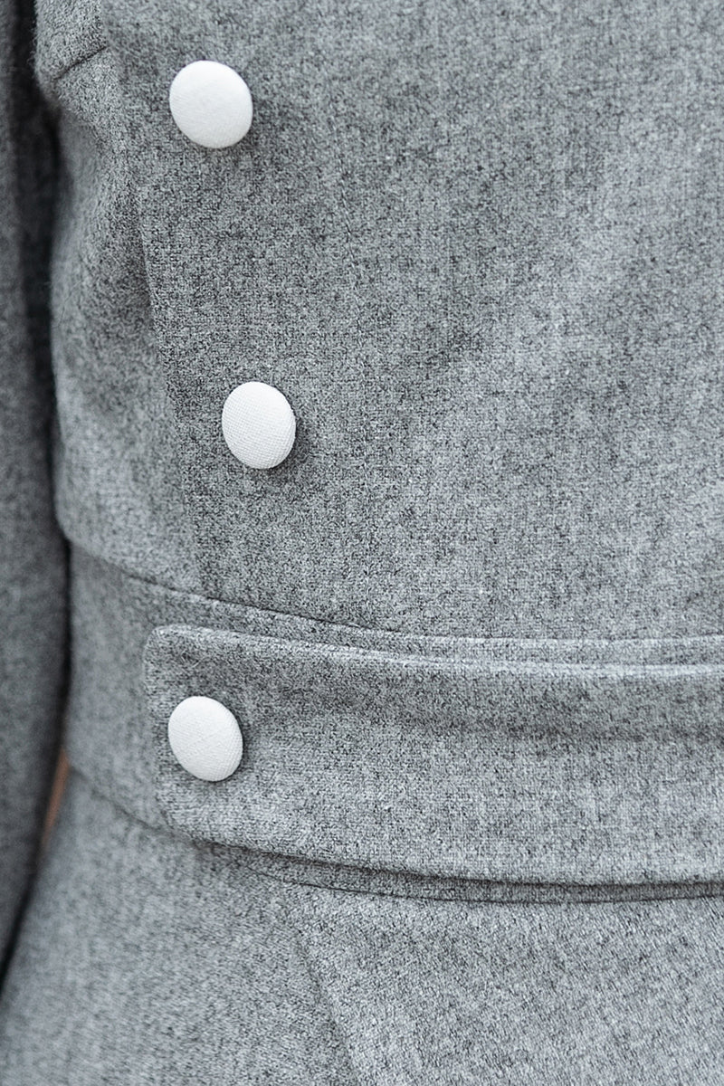 Grey Wool Midi Dress Long Sleeve Elegant Winter Dress with Pockets 3849 Grey / XS Grey Wool Midi Dress Long Sleeve Elegant Winter Dress with Pockets 3849 Grey / XS