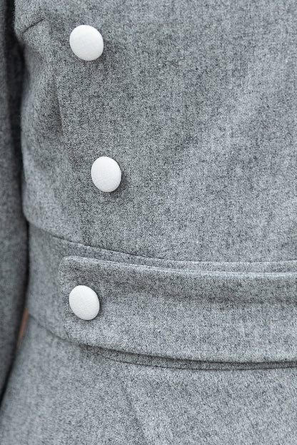 Grey Wool Midi Dress – Elegant Long Sleeve Winter Dress with Button Detail 3849