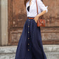 Long Navy Blue A-Line Linen Skirt 3851#CK2202142