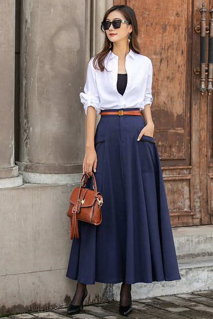 Women Casual Long Linen Skirt 3852