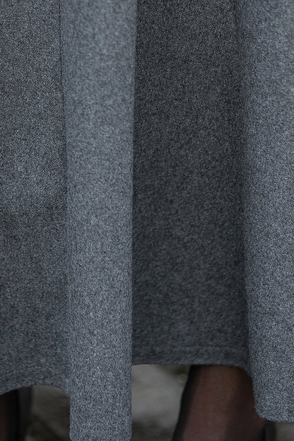Gray Wool Long Skirt - Ankle Length with Elastic Waist 3854