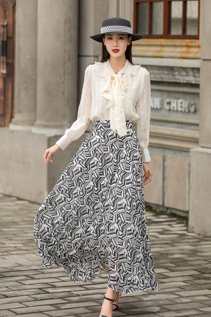 Beige Long Sleeve Chiffon Shirt 3034
