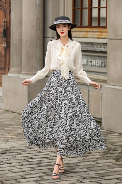 Beige Long Sleeve Chiffon Shirt 3034