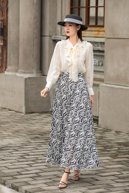 Beige Long Sleeve Chiffon Shirt 3034