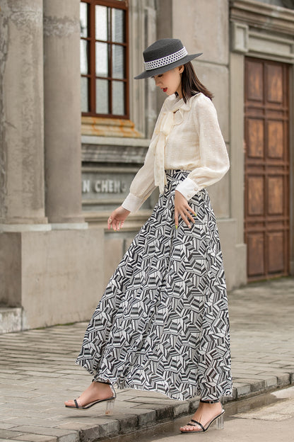 Beige Long Sleeve Chiffon Shirt 3034