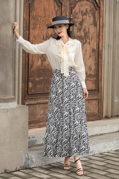 Beige Long Sleeve Chiffon Shirt 3034