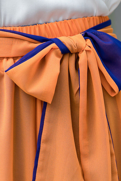 Orange Chiffon Maxi Skirt - Swing, High Waist with Belt 3540