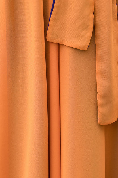 Orange Chiffon Maxi Skirt - Swing, High Waist with Belt 3540