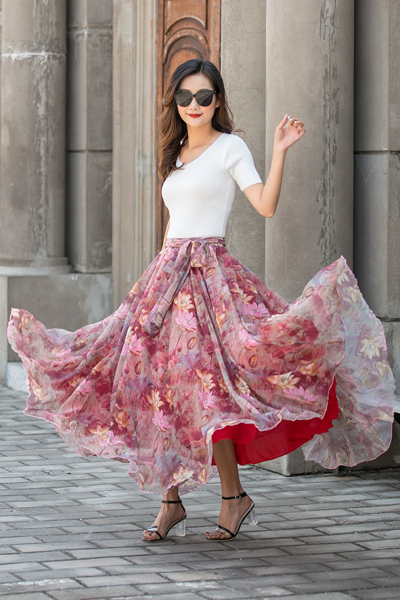 Designer Summer Fashion Skirts Women's High Waist Flower Print
