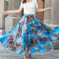 Elastic Waist Chiffon Plus Size Blue Floral Swing Maxi Skirt 3430#CK2201483