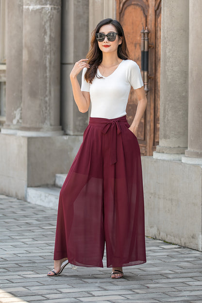 High Waist Chiffon Palazzo Wide Leg Pants 3431