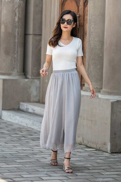 High waist Chiffon Summer Loose Pant Skirt 3434