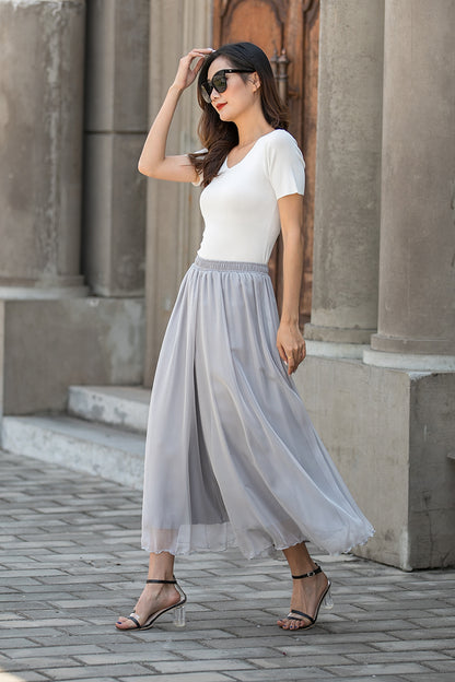 High waist Chiffon Summer Loose Pant Skirt 3434