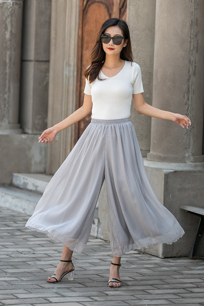 High waist Chiffon Summer Loose Pant Skirt 3434