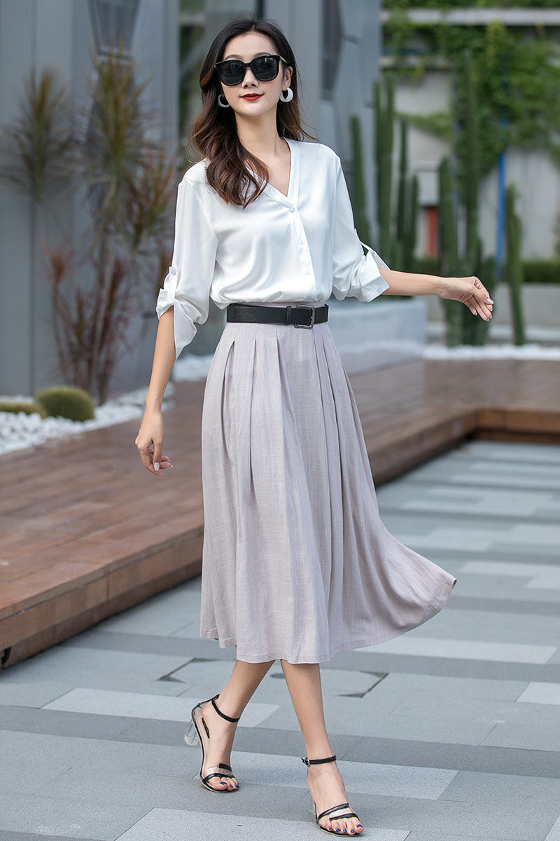 Pleat A line Swing Midi Fit and Flare Summer Skirt 3544#CK2201676