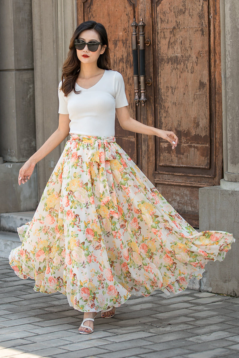 Elastic waist 2025 skirt floral