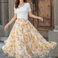 Summer Floral Long Chiffon Elastic Waist Skirt 3435