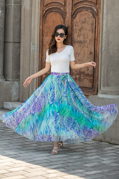 Summer Chiffon Swing Floral Plus Size Skirt 3436