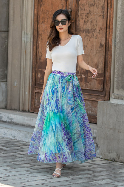 Summer Chiffon Swing Floral Plus Size Skirt 3436