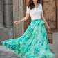Floral Chiffon Swing Elastic Waist Long Skirt 3437