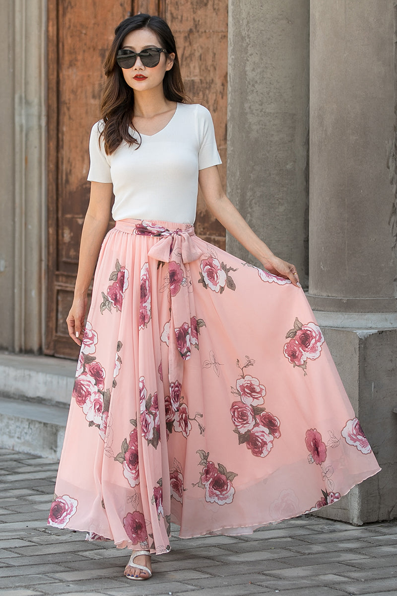 Summer Pleated Chiffon Maxi Swing Dance Skirt 3439