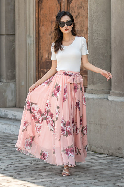 Summer Pleated Chiffon Maxi Swing Dance Skirt 3439