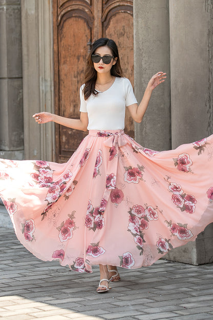 Summer Pleated Chiffon Maxi Swing Dance Skirt 3439