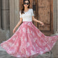 Elastic Waist Chiffon Floral Women Long Skirt 3441
