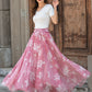 Elastic Waist Chiffon Floral Women Long Skirt 3441