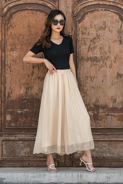 New High waist Women Chiffon Loose Pant Skirt 3444