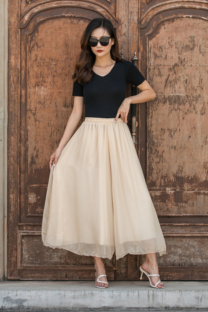 New High waist Women Chiffon Loose Pant Skirt 3444