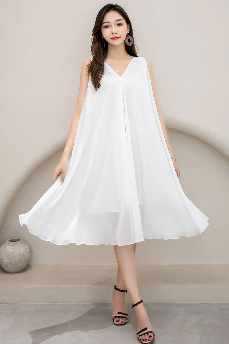 White sleeveless chiffon loose on sale dress