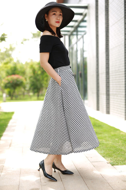 plaid button front skirt, high waisted skirt 2195#