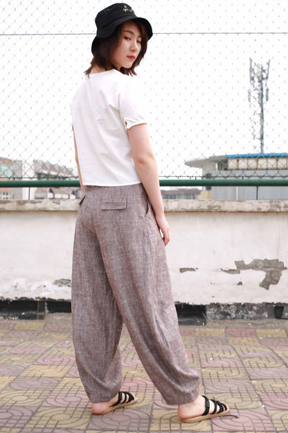 Dusty Mauve Ankle Length Linen Cotton Tapered Pants 2169