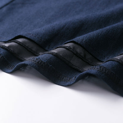 Blue Linen Cotton Maxi Skirt - High Waist Pleated Swing with Pockets 2532
