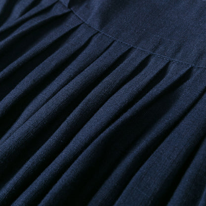 Blue Linen Cotton Pleated Maxi Skirt - High Waist | Xiaolizi 2531