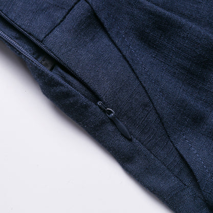 Blue Linen Cotton Pleated Maxi Skirt - High Waist | Xiaolizi 2531