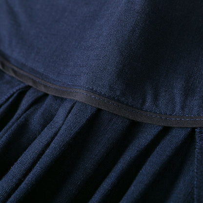 Blue Linen Cotton Pleated Maxi Skirt - High Waist | Xiaolizi 2531