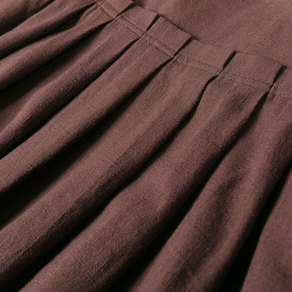 Brown A -Line Swing Pleated Linen Maxi Skirt  2539