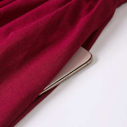 Red Linen Cotton Long Pleated Swing Skirt with Pockets 2021146
