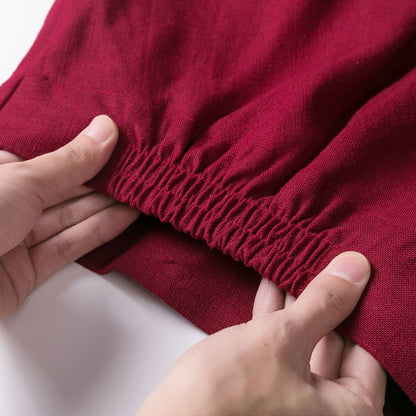 Red Linen Cotton Maxi Skirt - High Waist A-Line with Pockets 2542