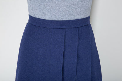 Blue Wool Midi Skirt - Tiered Layered Elegant Silhouette 1712