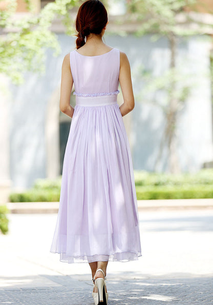 Lavender Chiffon Maxi Dress - Sleeveless Lined Bridesmaid | Xiaolizi 1027