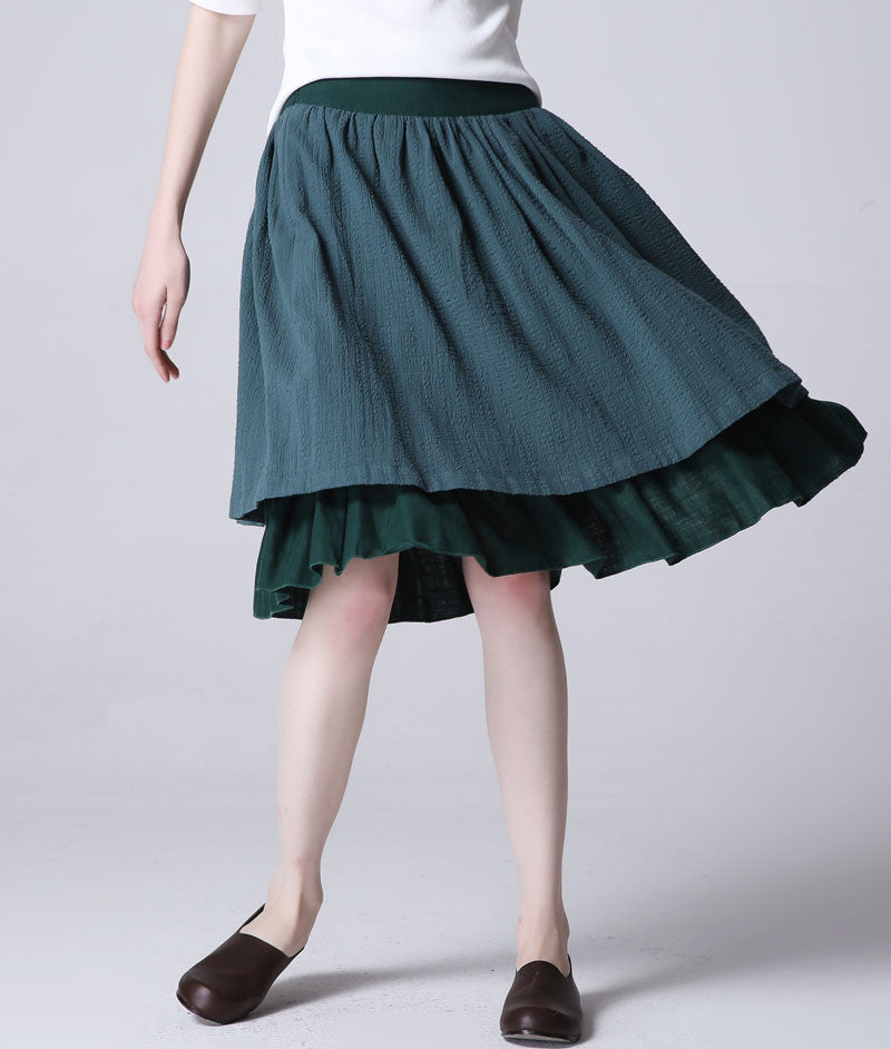 Green linen skirt mini skirt women skirt (1189)