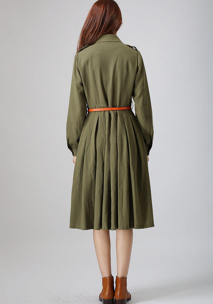Army Green dress woman linen dress custom made midi dress 0797# – XiaoLizi