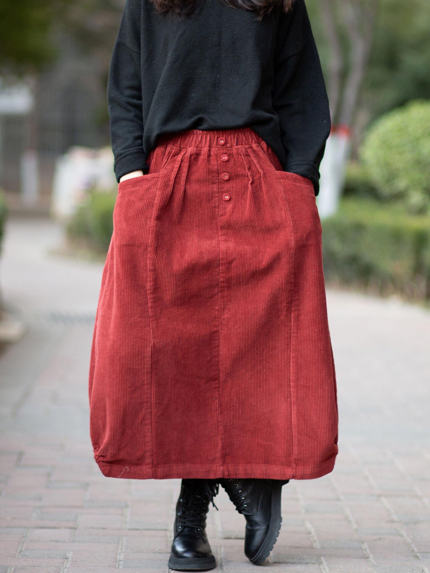 women's vintage inspired corduroy pleated midi skirt 2528