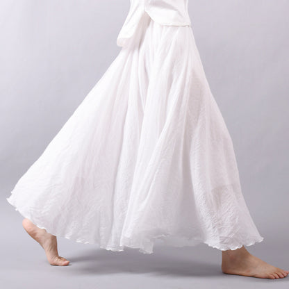 Beige Linen Cotton Maxi Skirt - Elastic Waist, Flowy Bohemian Style 2718