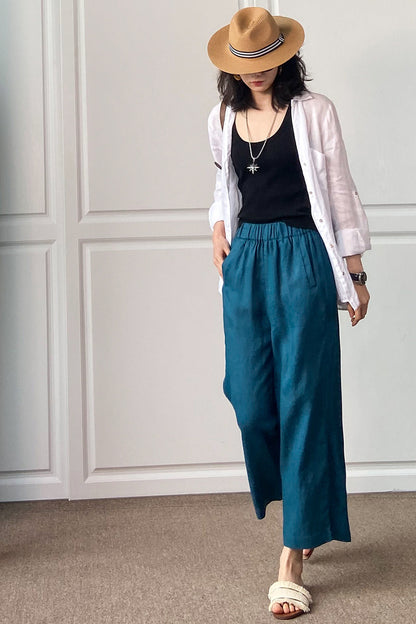 Women Cotton Linen Loose Wide Leg Pants 3496