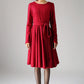 Red midi wool dress women dress 1082